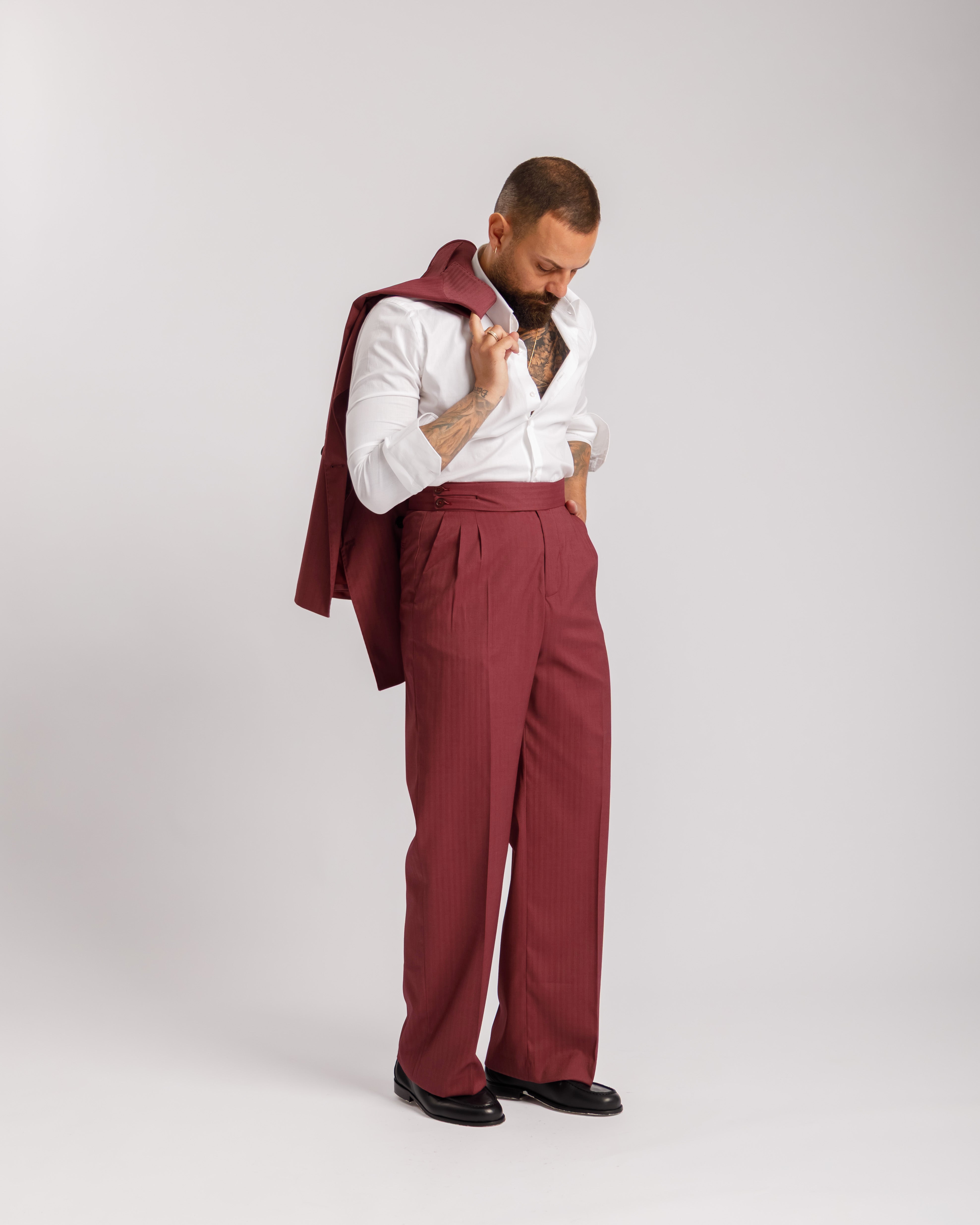 Pantaloni Palazzo Doppio Bottone solaro -  Ma1065 bordeaux