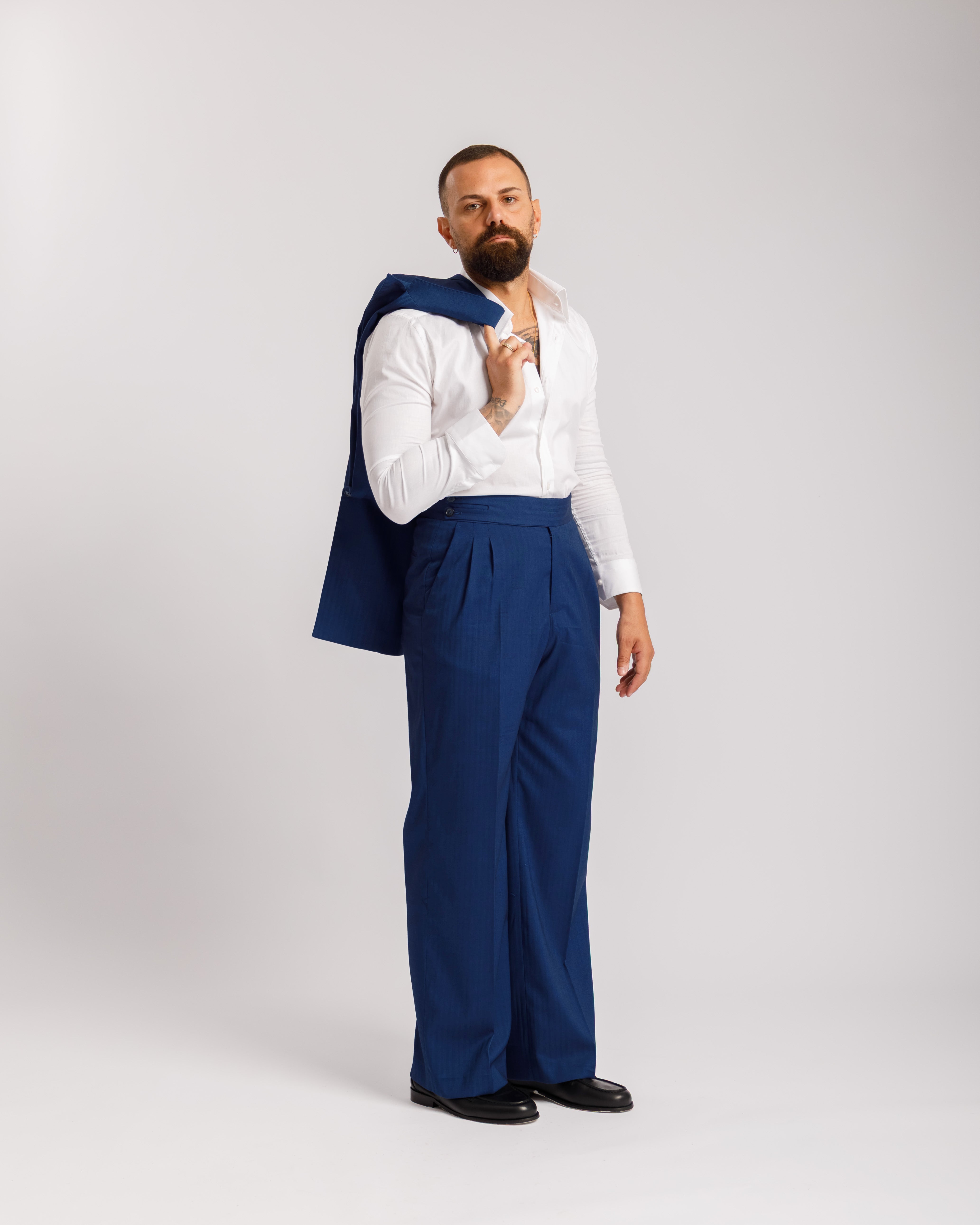 Pantaloni Palazzo Doppio Bottone solaro -  Ma1065 blu