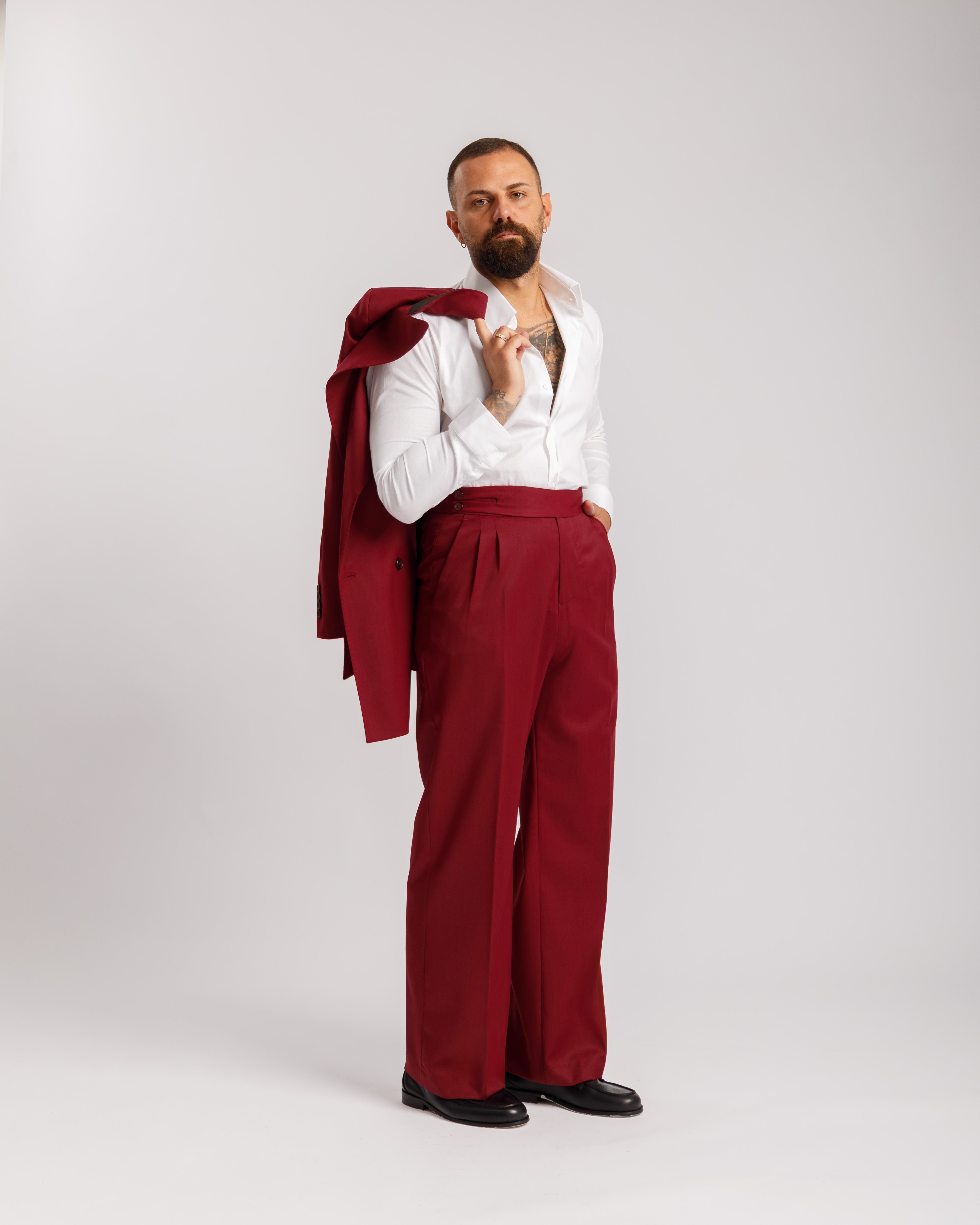 Pantaloni Palazzo Doppio Bottone -  Ma1061 bordeaux