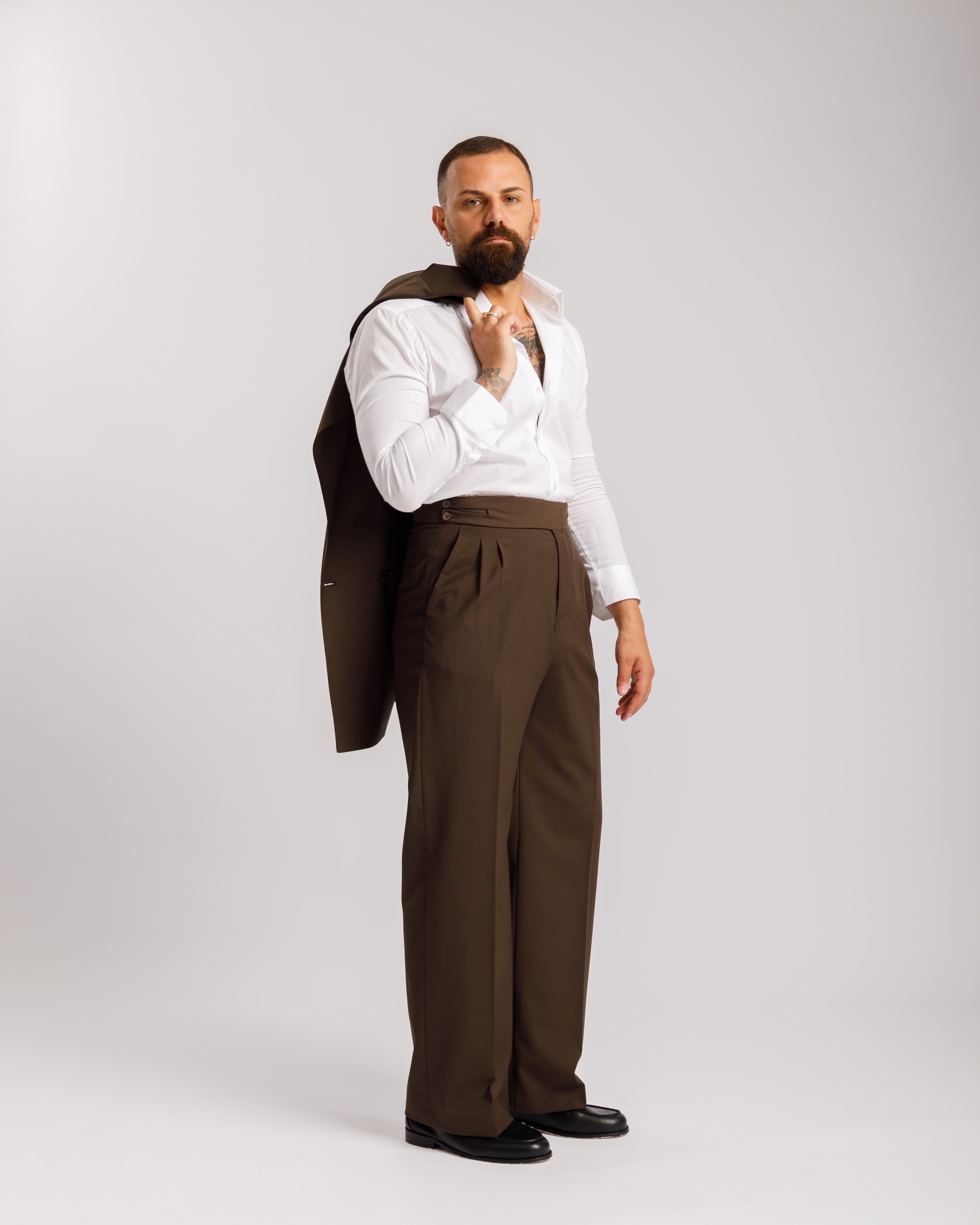 Pantaloni Palazzo Doppio Bottone -  Ma1061 testa di moro