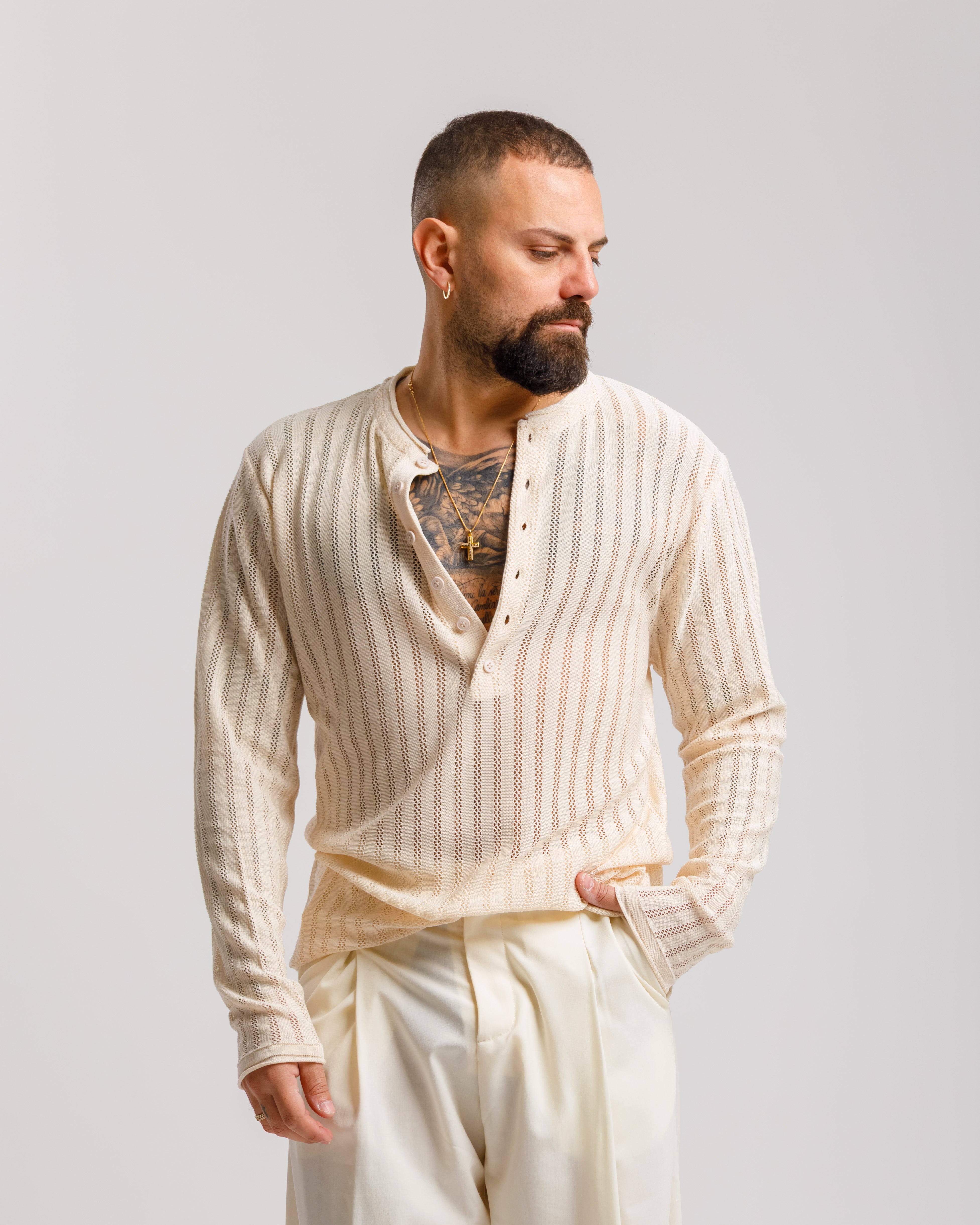 Maglia serafina traforata - MASS605 PANNA
