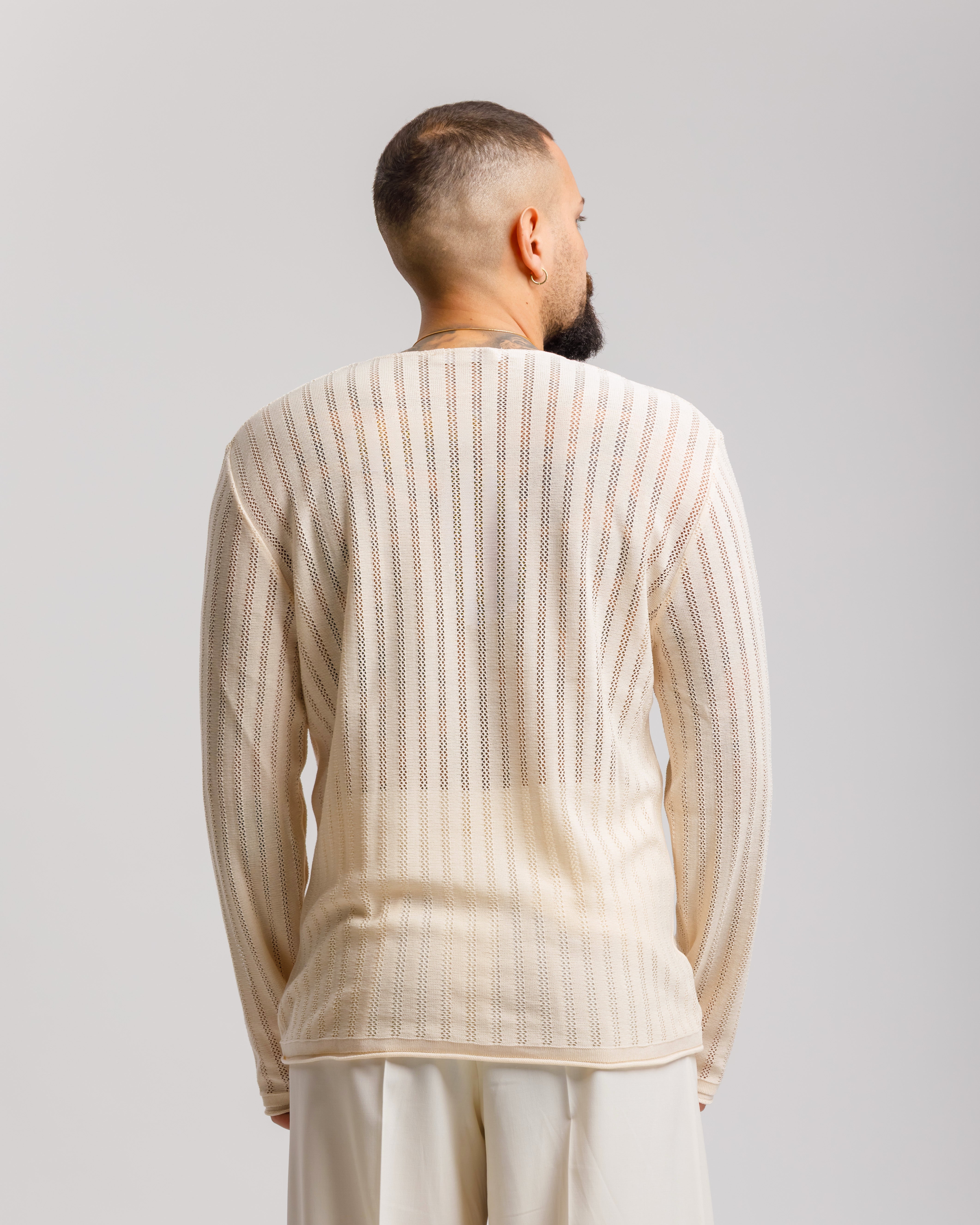 Maglia Scollo a V traforata - MASS607 PANNA