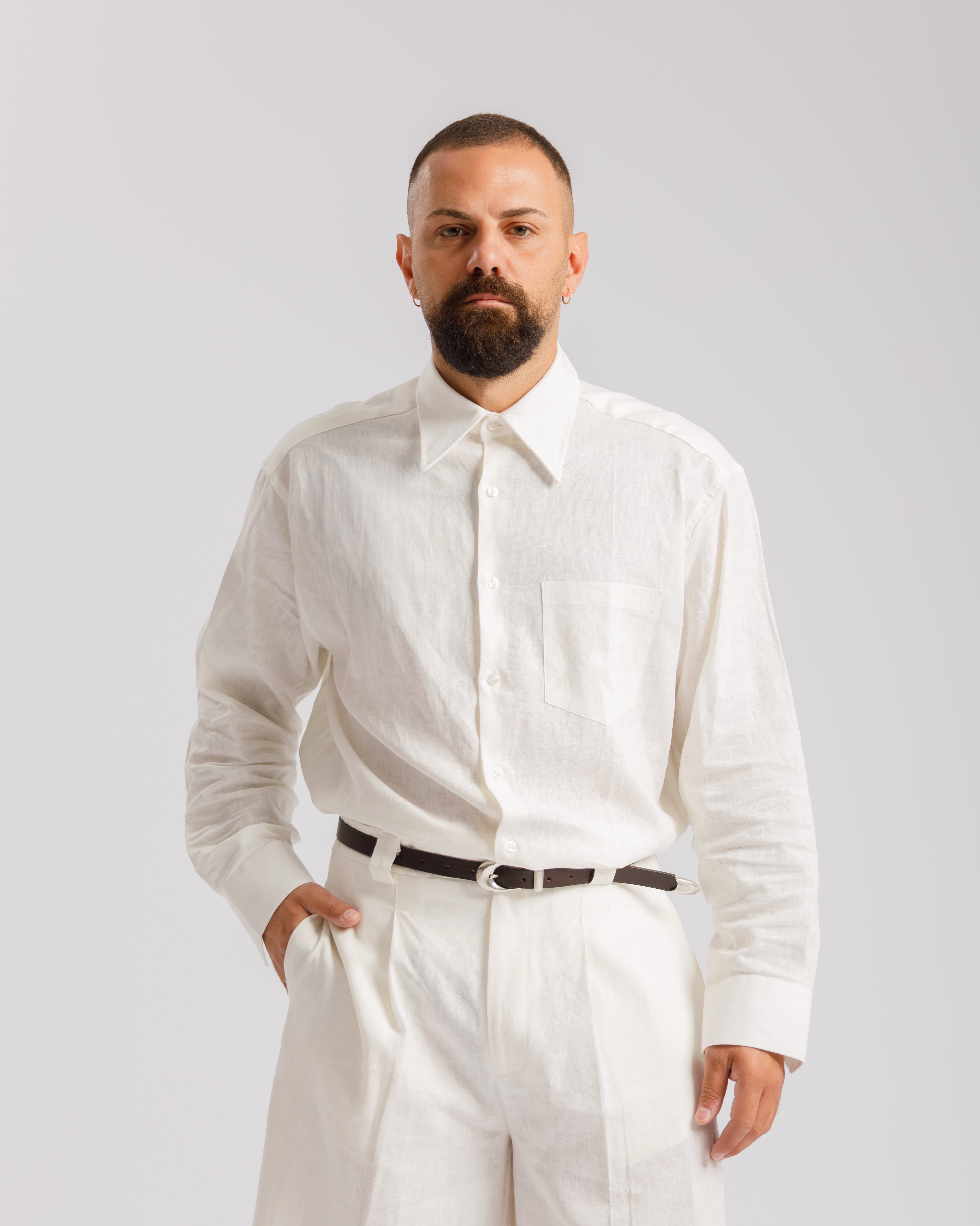 Camicia in lino collo Italiano  - BIANCA