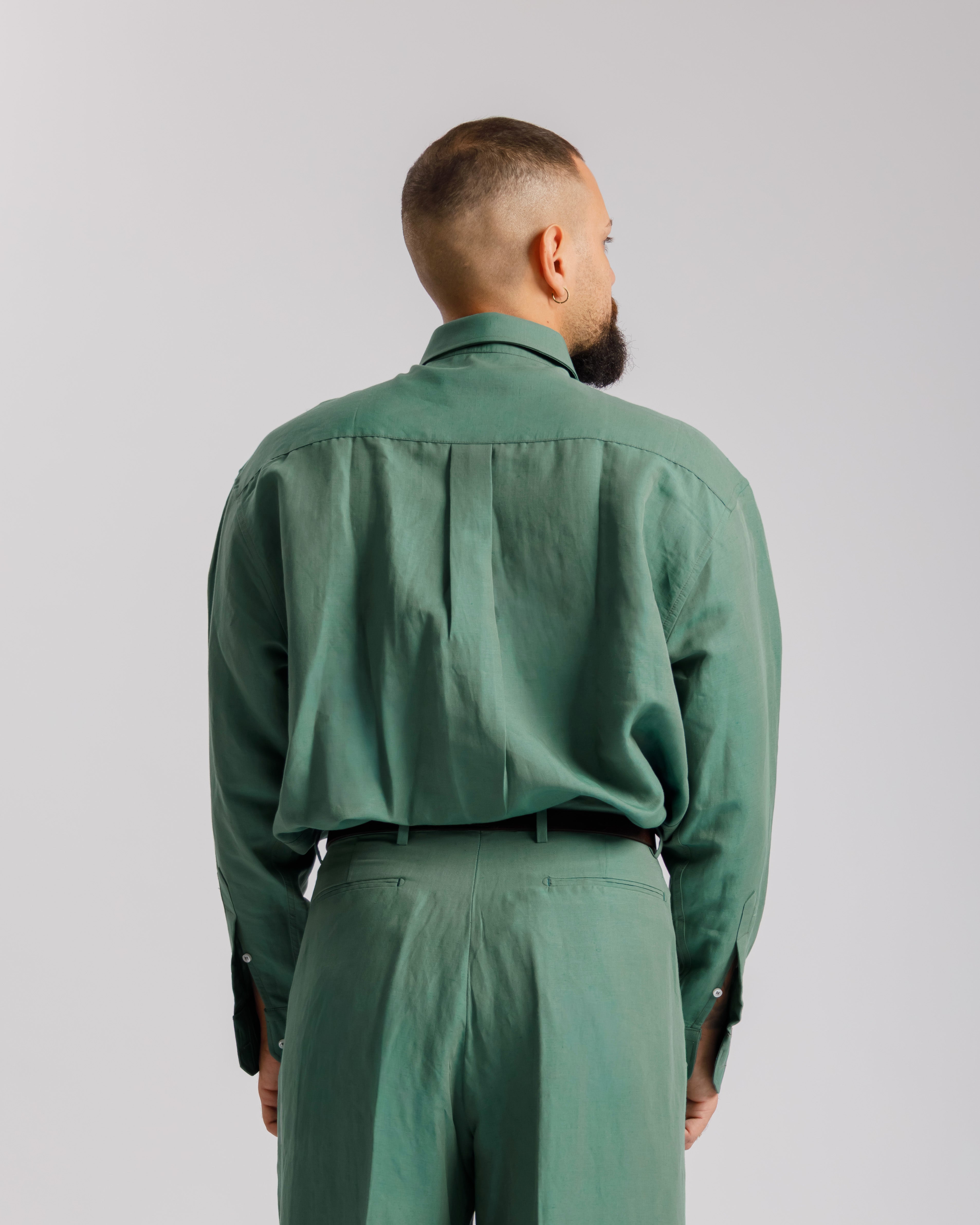Camicia in lino collo Italiano  - VERDE FORESTA