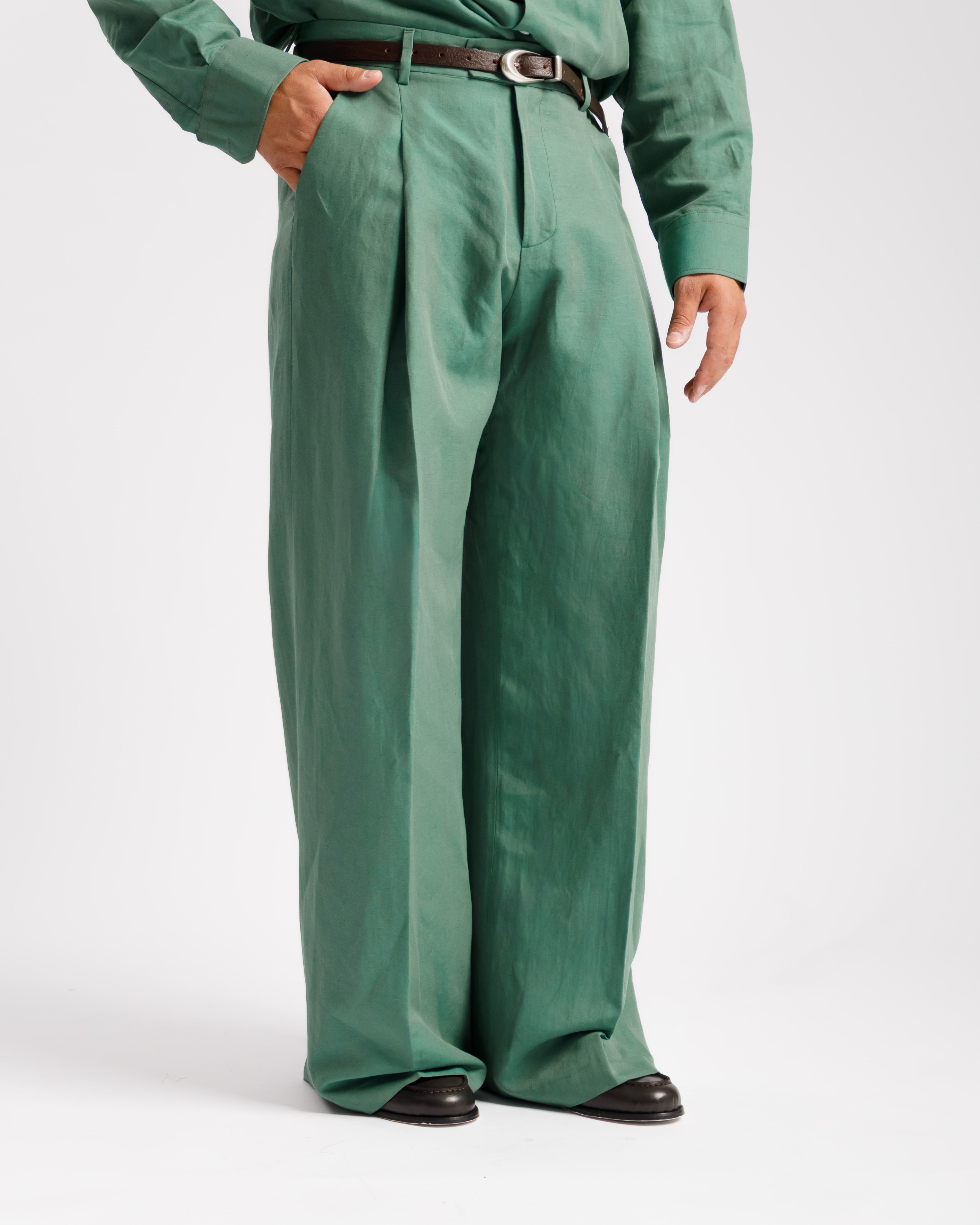 Pantaloni Wide Fit in lino  -  Ma1031 verde fortesta