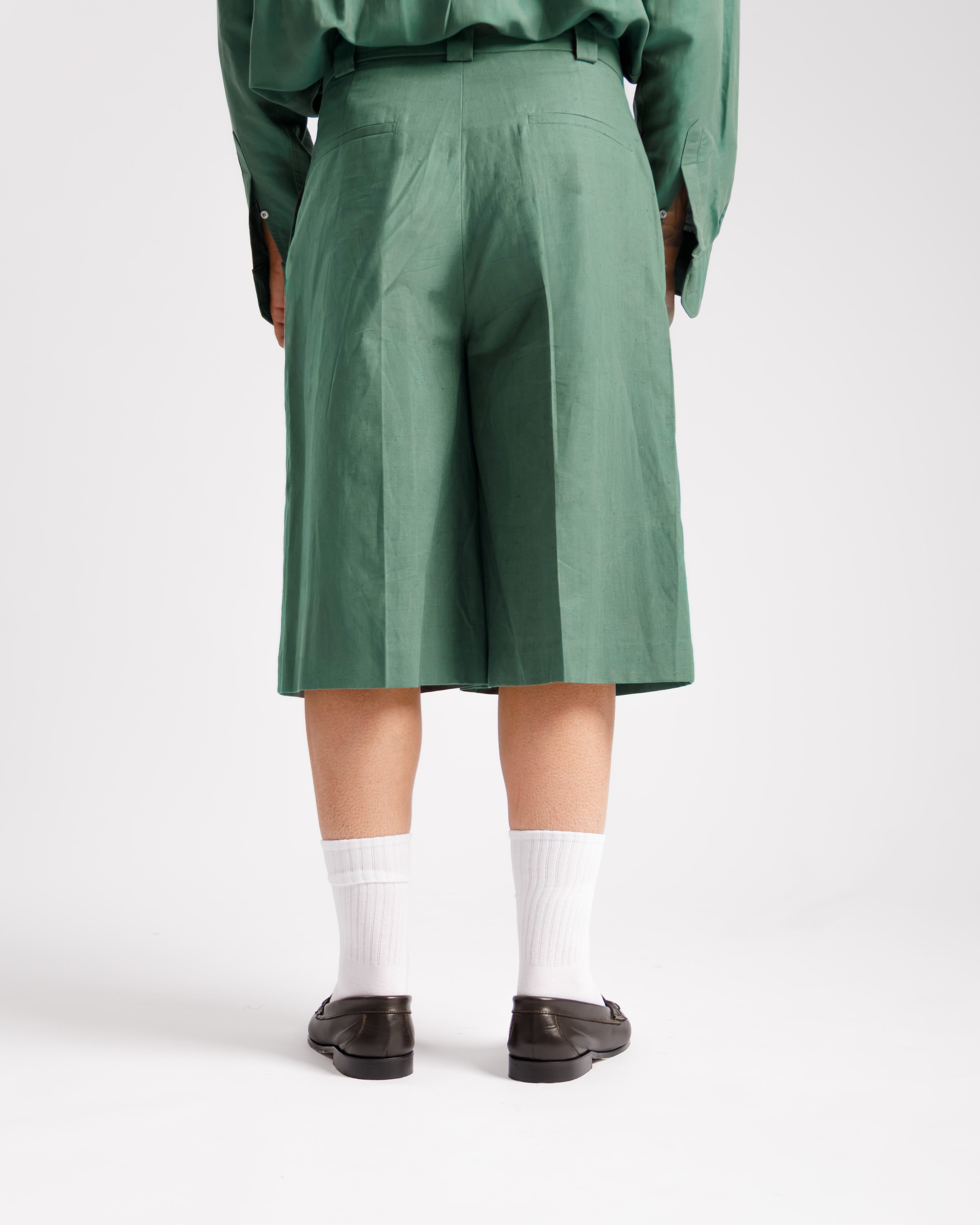 Bermuda in lino  -  Ma10388 verde foresta