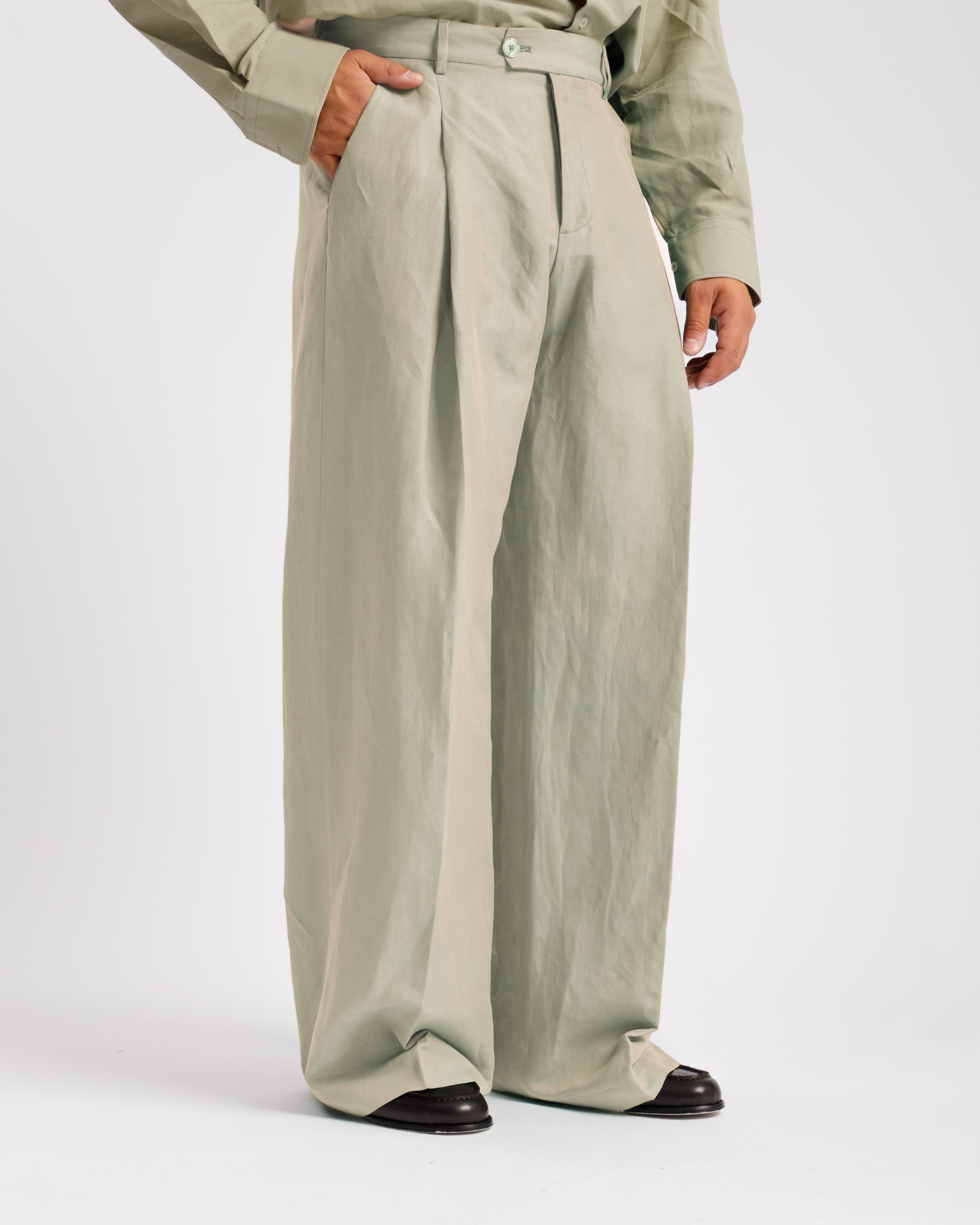 Pantaloni Wide Fit in lino  -  Ma1031 salvia