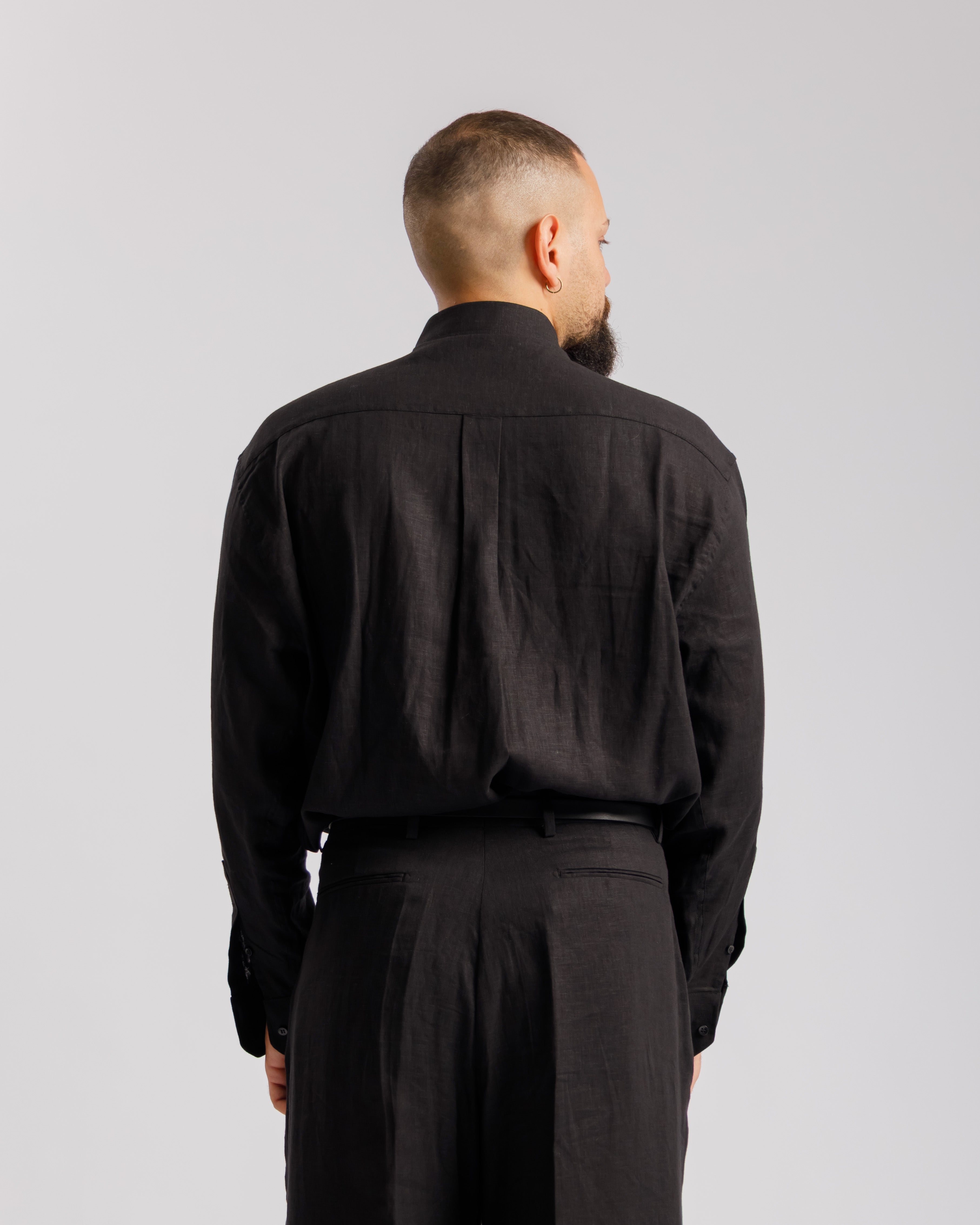 Camicia in lino collo Italiano  - NERA