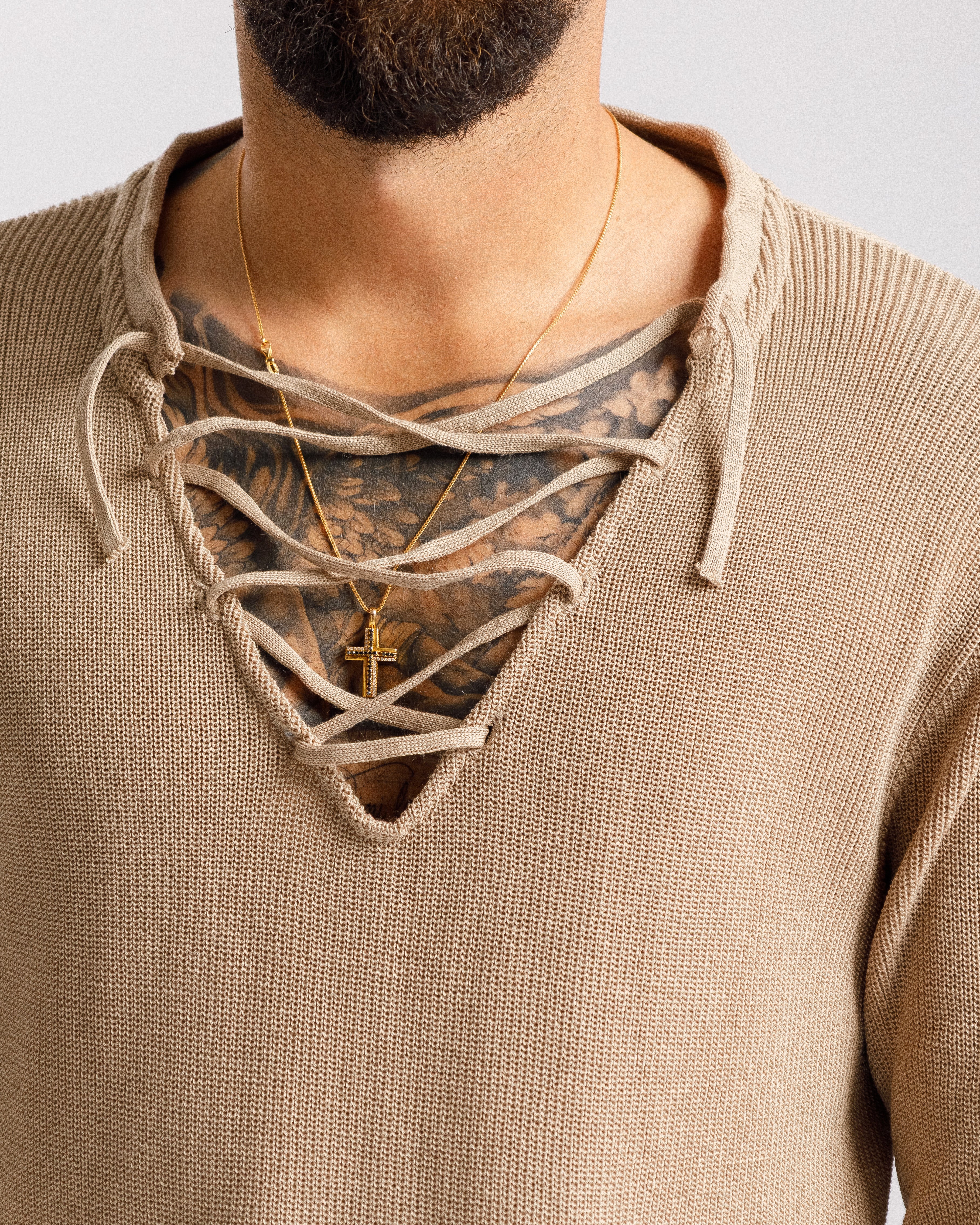 Maglia serafina con stringhe - CL600 sabbia
