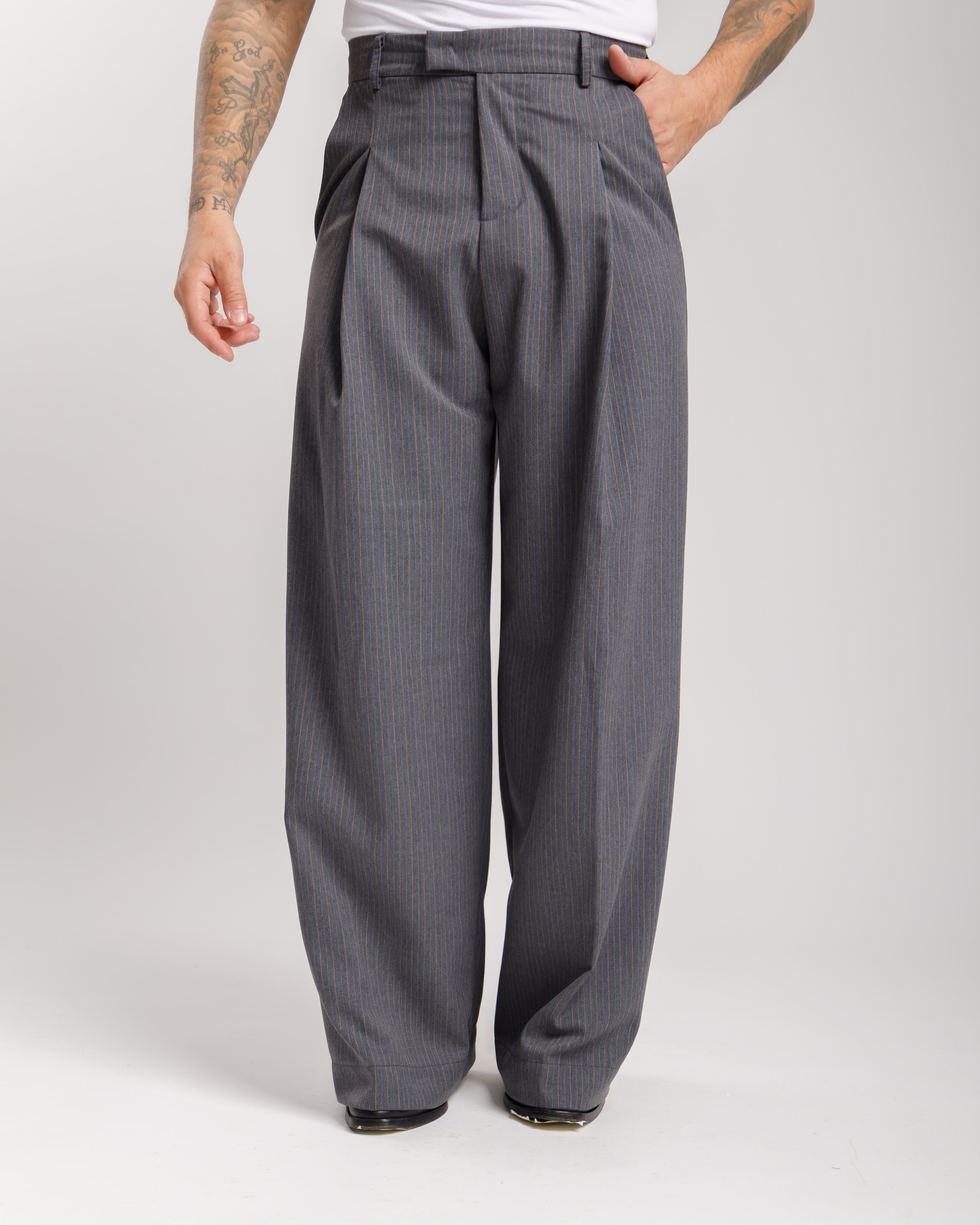 Pantaloni Wide Fit -  Ma1031 Gessato Grigio