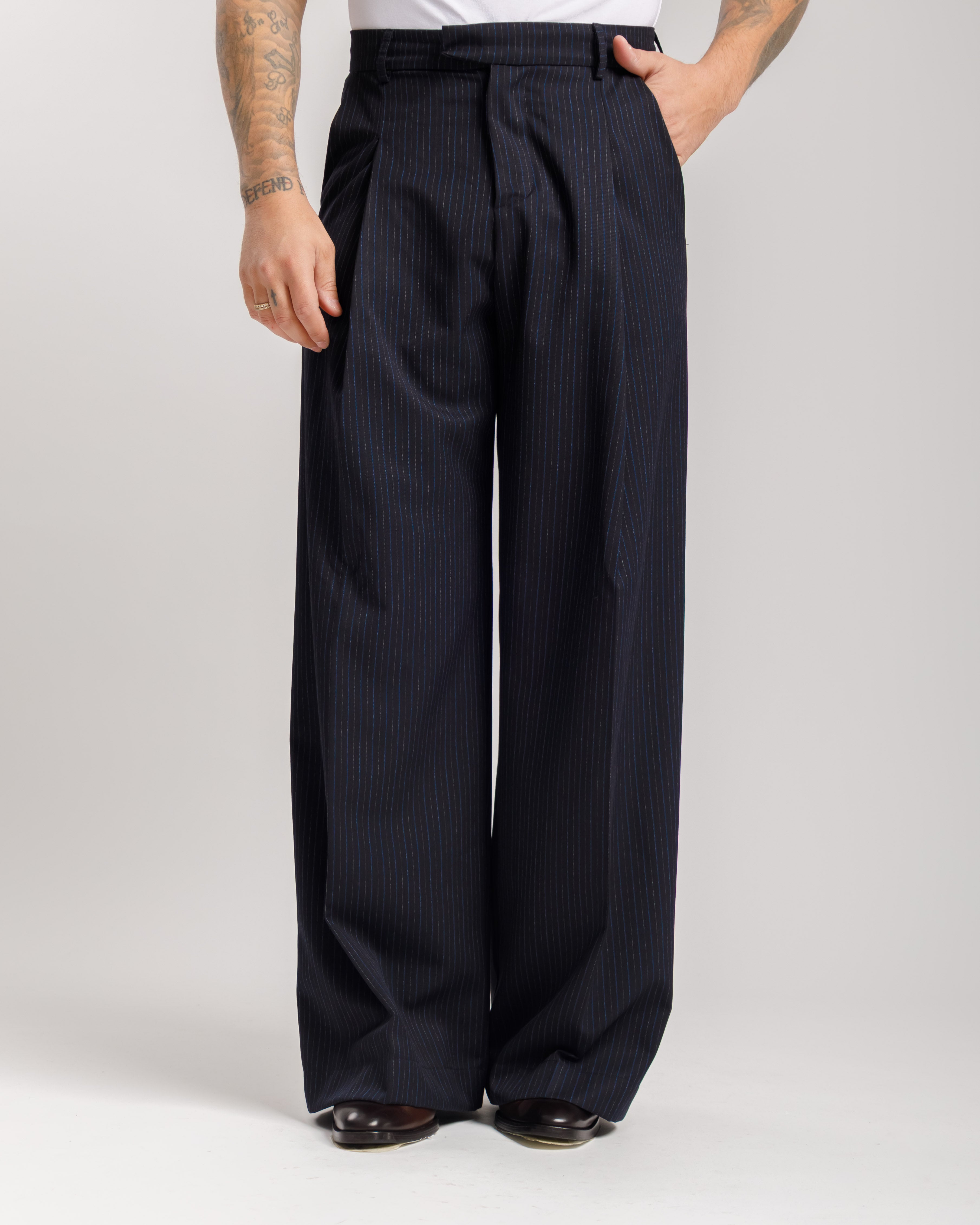 Pantaloni Wide Fit -  Ma1031 Gessato Blu