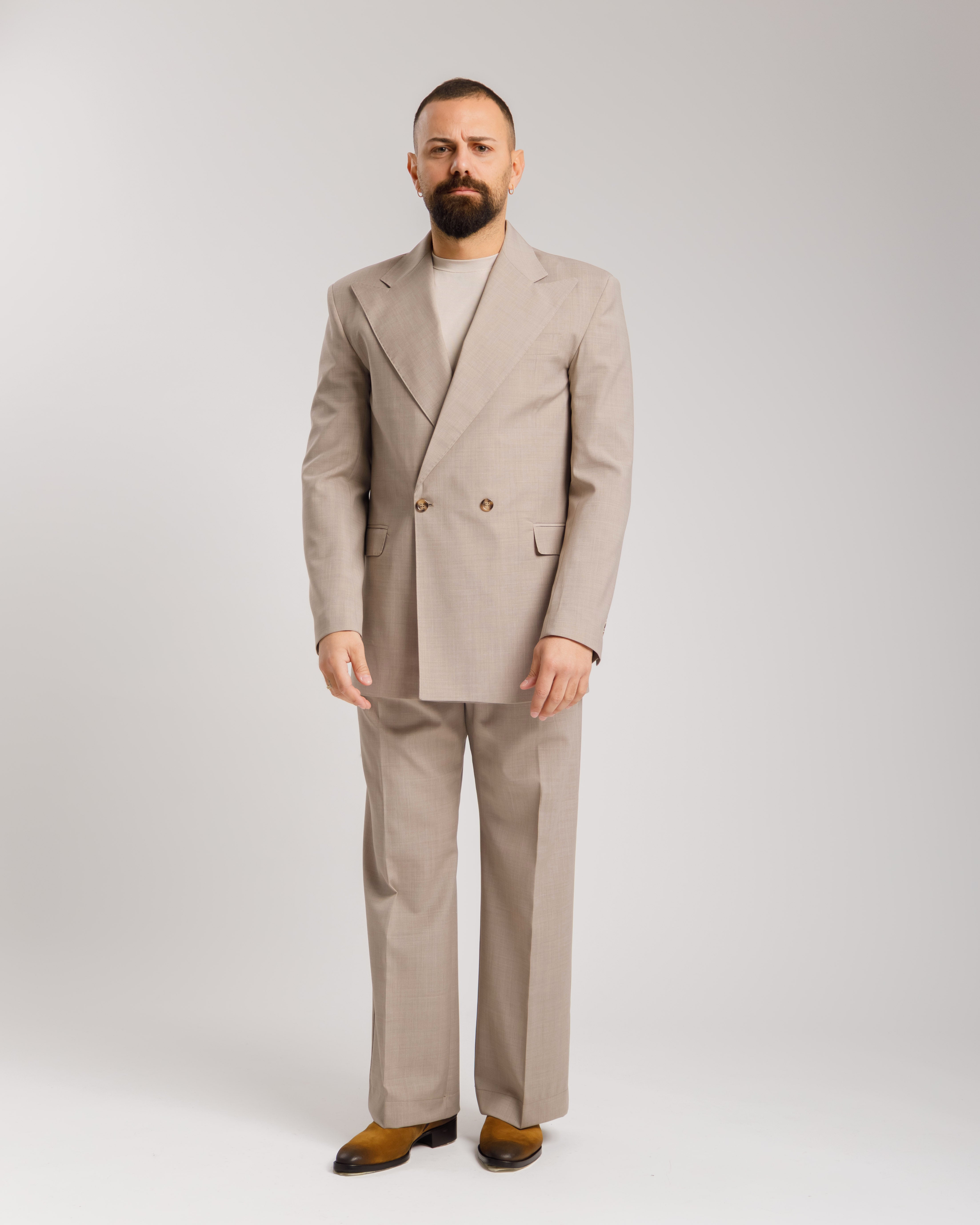 Pantaloni Palazzo Doppio Bottone -  Ma1061 Tortora