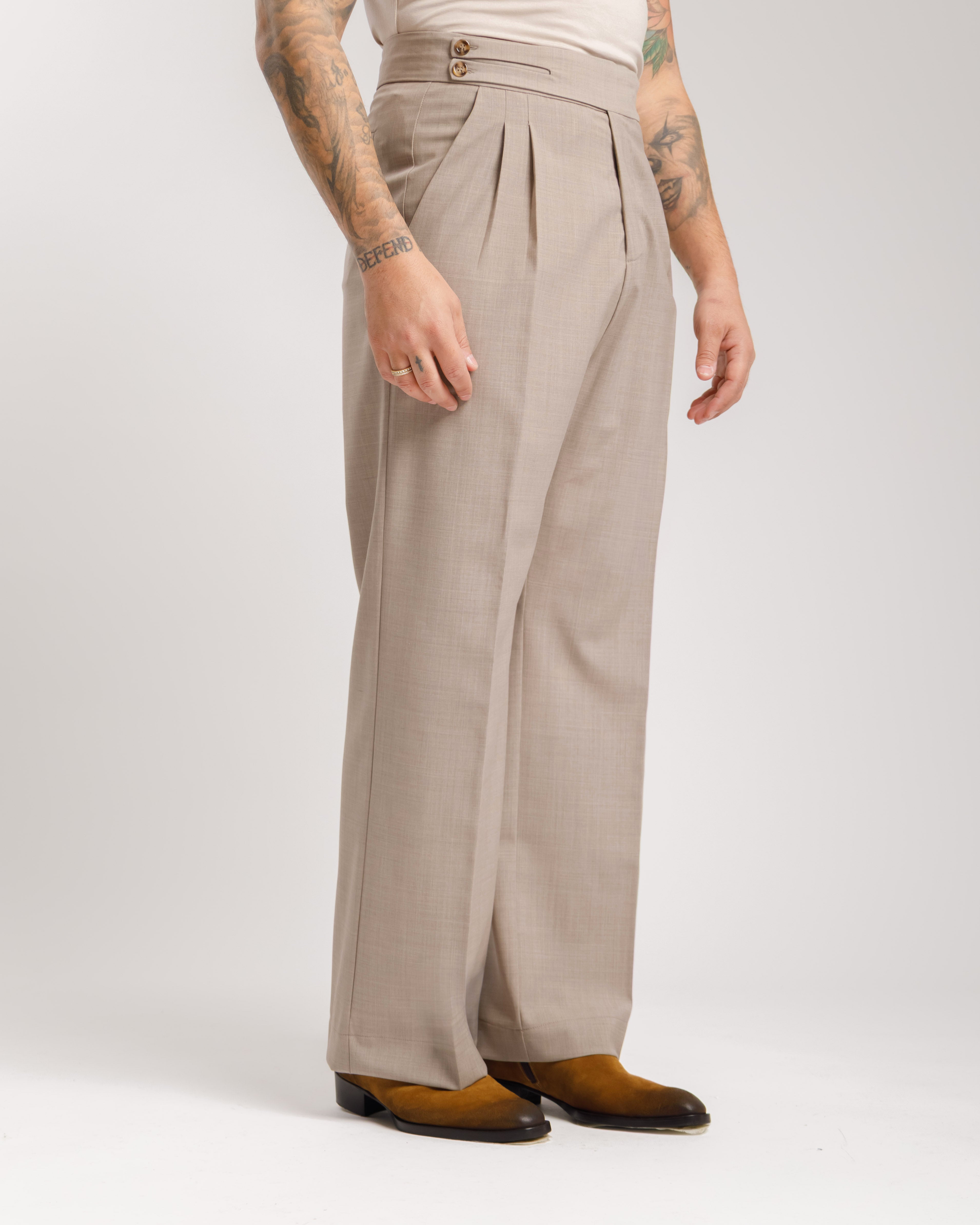 Pantaloni Palazzo Doppio Bottone -  Ma1061 Tortora