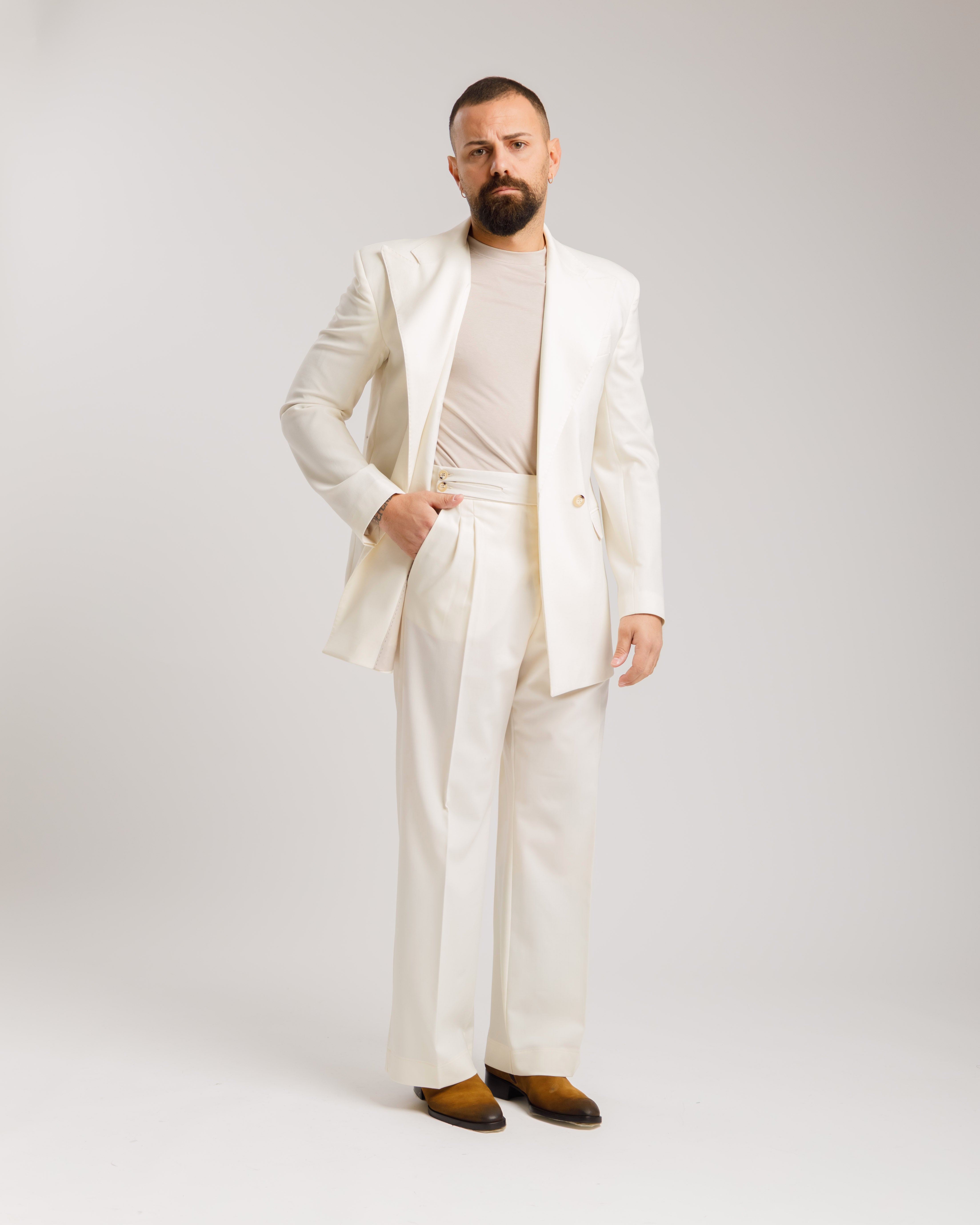 Pantaloni Palazzo Doppio Bottone -  Ma1061 Panna