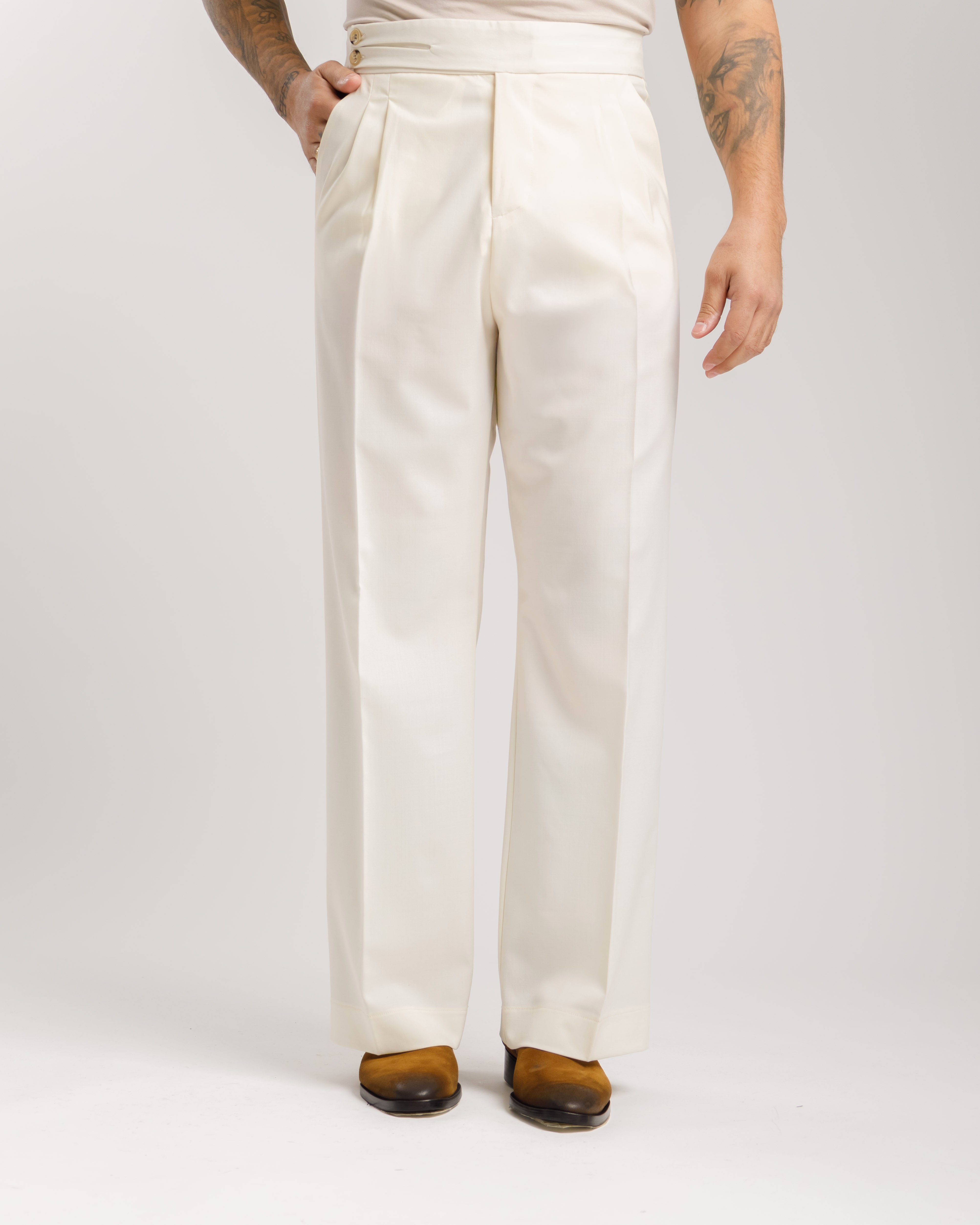 Pantaloni Palazzo Doppio Bottone -  Ma1061 Panna