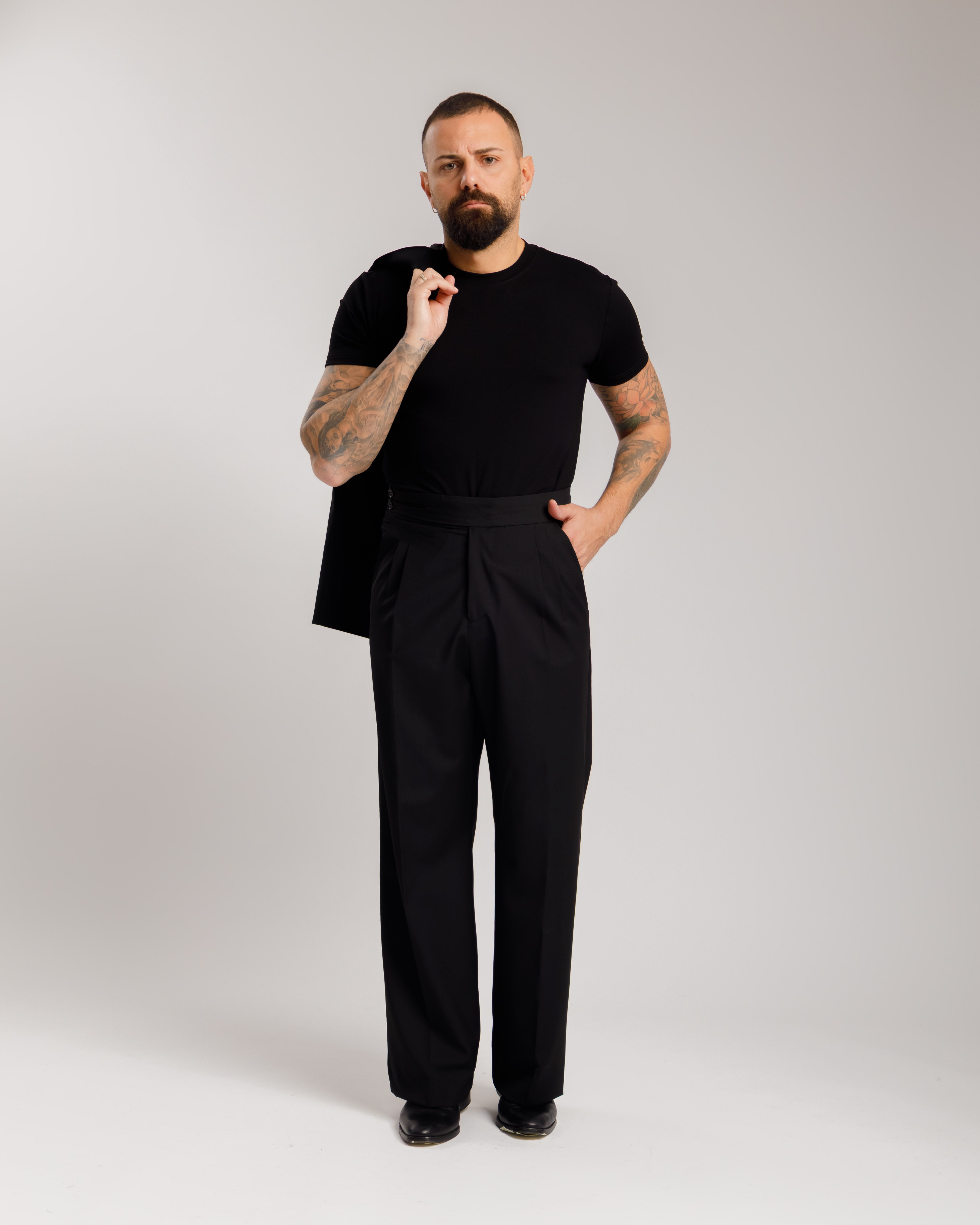 Pantaloni Palazzo Doppio Bottone -  Ma1061 Nero