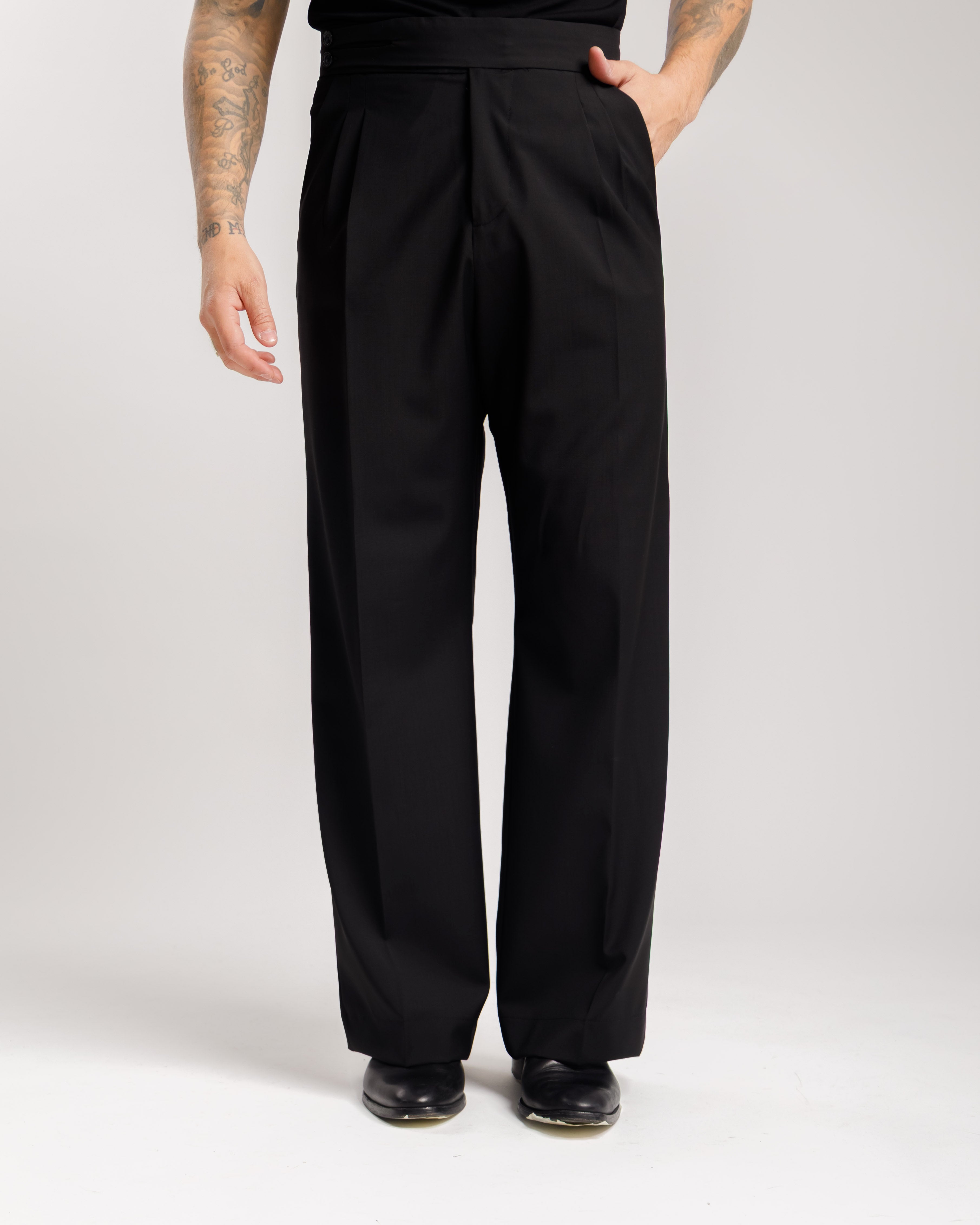 Pantaloni Palazzo Doppio Bottone -  Ma1061 Nero