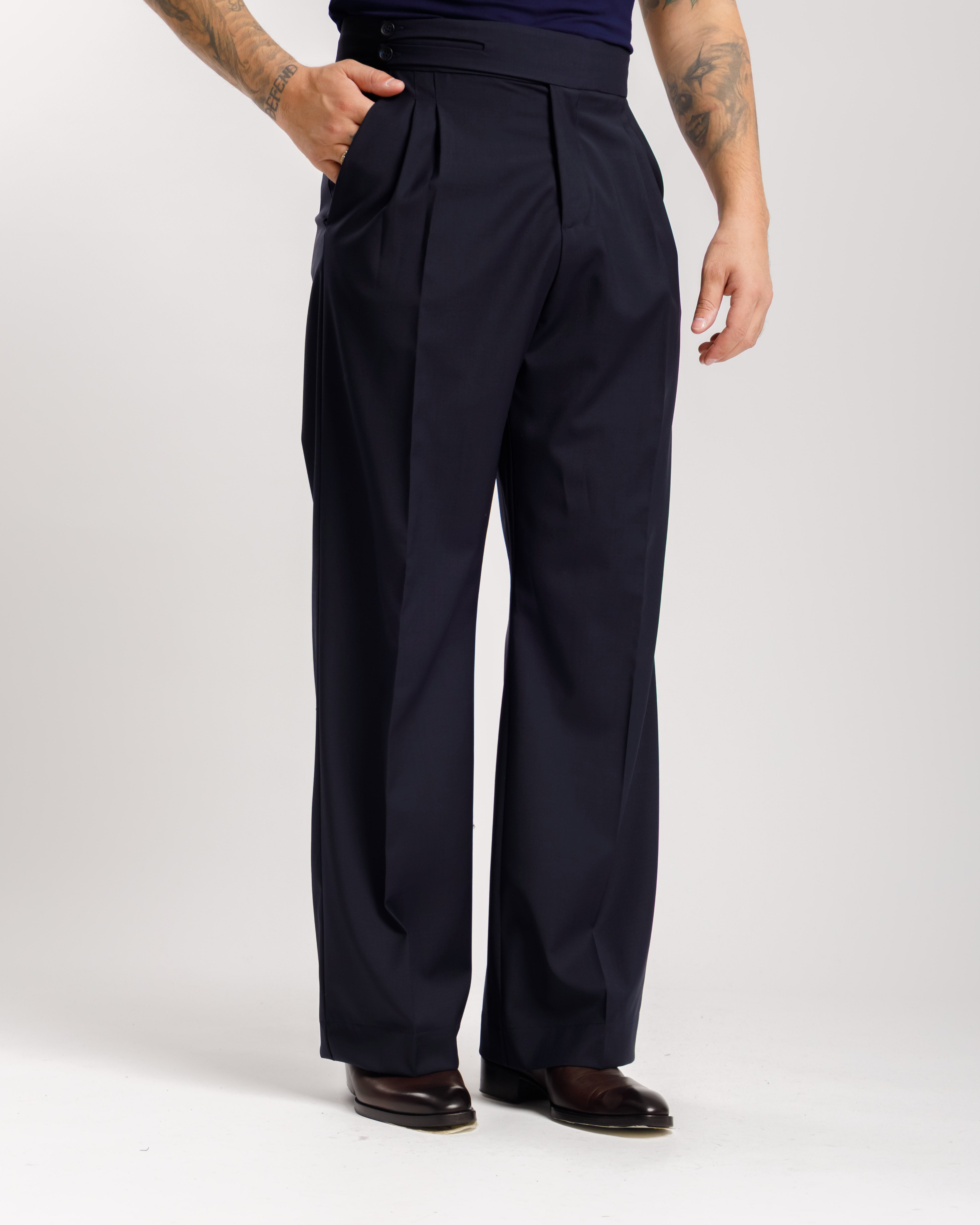 Pantaloni Palazzo Doppio Bottone -  Ma1061 Blu