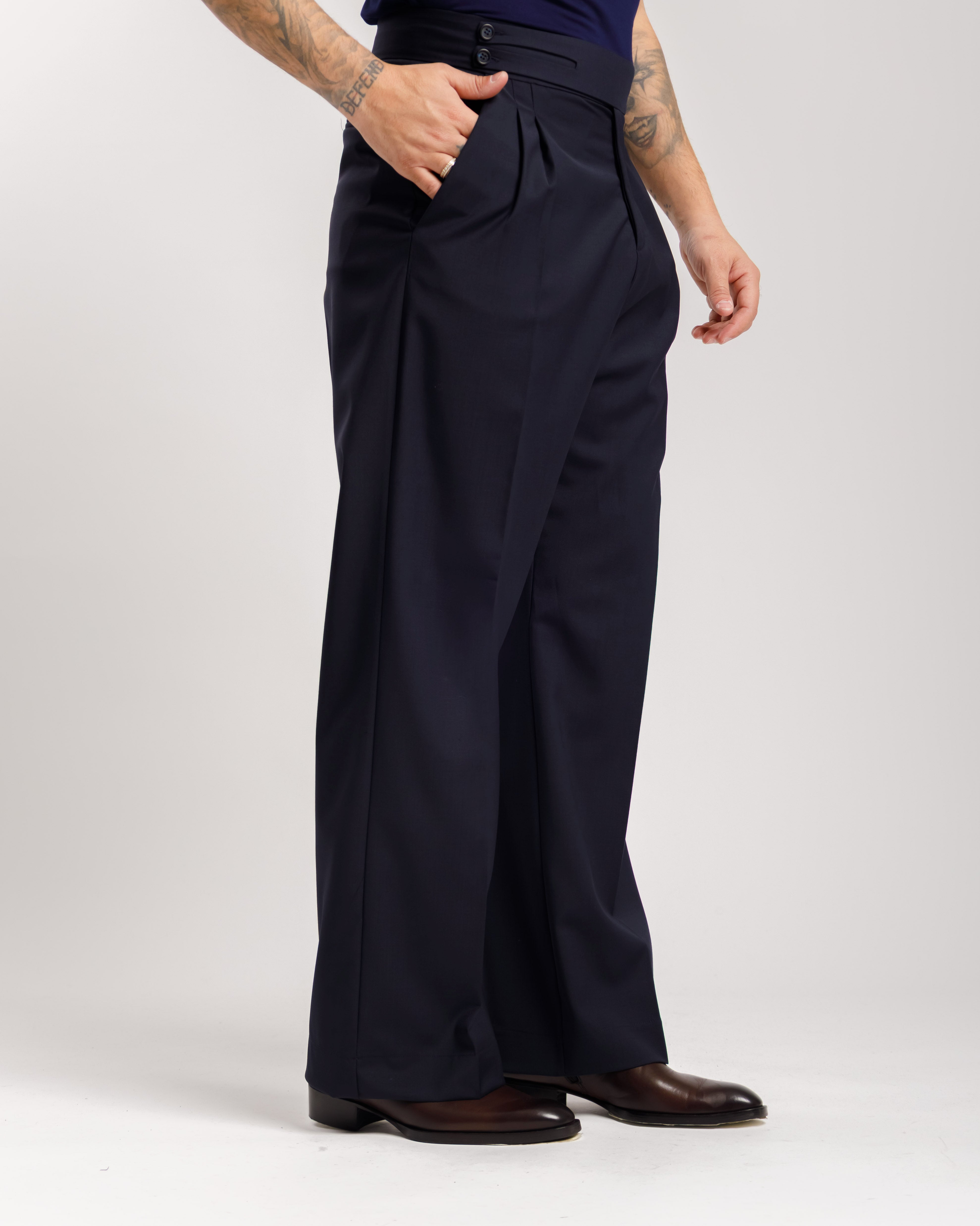 Pantaloni Palazzo Doppio Bottone -  Ma1061 Blu
