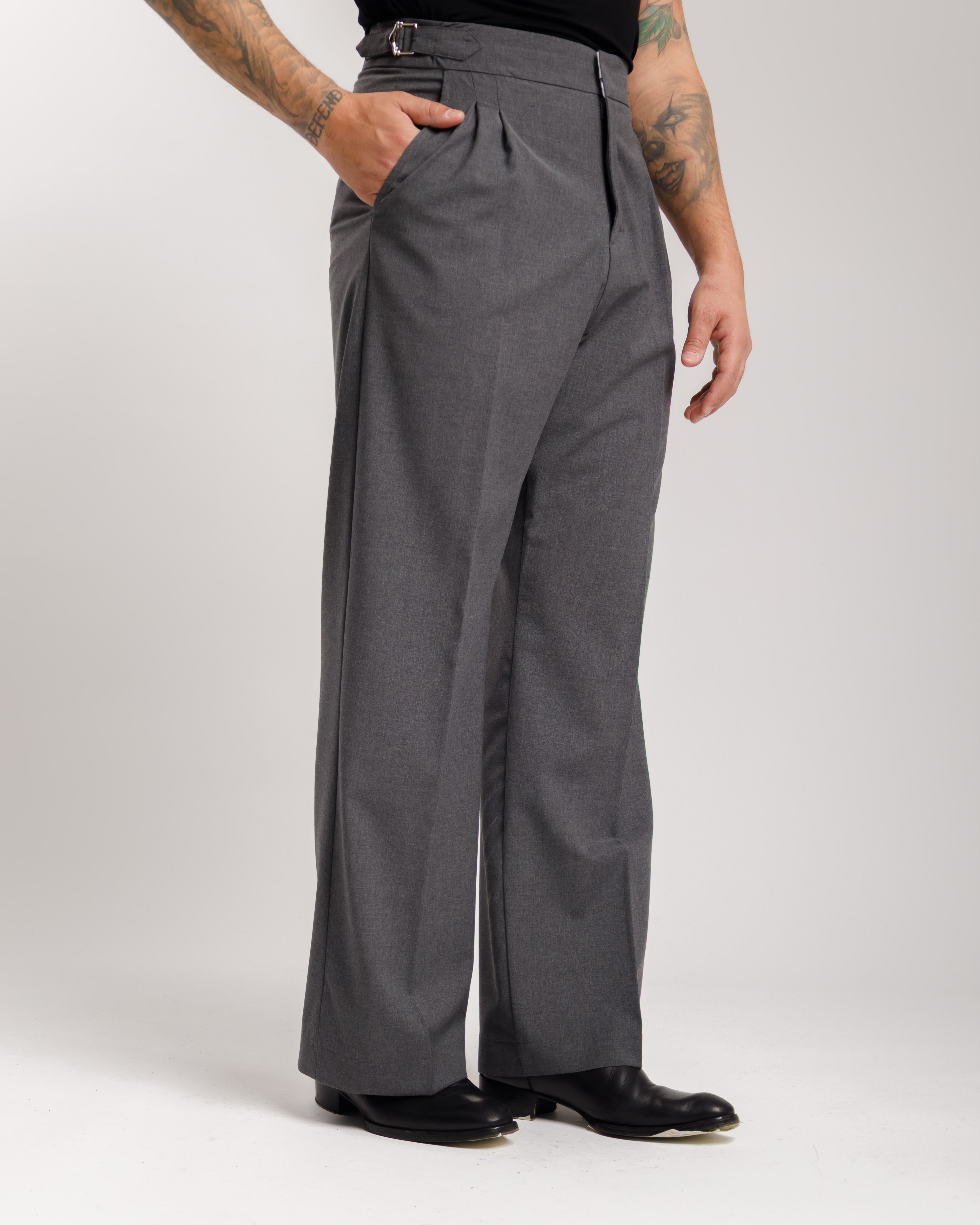 Pantaloni Palazzo Con Fibbie -  Ma1051 Grigio